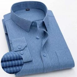 Donghuan Overseas Store North Royal Striped Button-Up Casual Shirt Men's Apparels