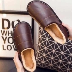 BESDE Store Sky Madrid Leather Slippers