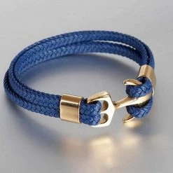 TANGYIN Official Store Men's Apparels North Royal Braided Leather Anchor Bracelet