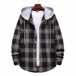 Mapleking Store Sky Madrid Hooded Plaid Shirt Men's Apparels