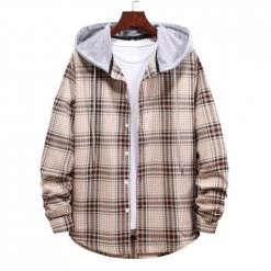 Mapleking Store Sky Madrid Hooded Plaid Shirt Men's Apparels