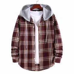 Mapleking Store Sky Madrid Hooded Plaid Shirt Men's Apparels