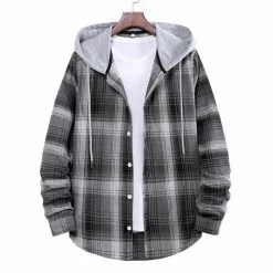 Mapleking Store North Royal Hooded Plaid Button-Up Shirt Men's Apparels