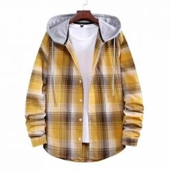 Mapleking Store North Royal Hooded Plaid Button-Up Shirt Men's Apparels