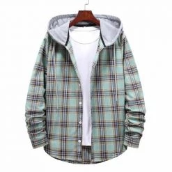 Mapleking Store North Royal Hooded Plaid Button-Up Shirt Men's Apparels