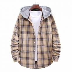 Mapleking Store North Royal Hooded Plaid Button-Up Shirt Men's Apparels