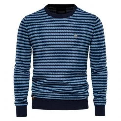 AIOPESON Official Store Sky Madrid Cotton Striped Pullover