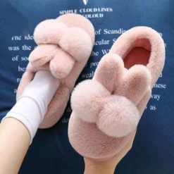 ToYuso Store Sky Madrid Fluffy Rabbit Ear Slippers Women's Apparels