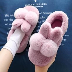 ToYuso Store Sky Madrid Fluffy Rabbit Ear Slippers Women's Apparels