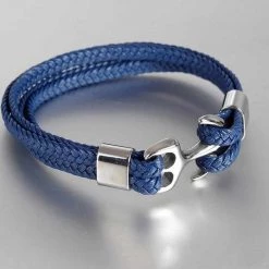 TANGYIN Official Store Men's Apparels North Royal Braided Leather Anchor Bracelet