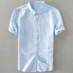 Shop1746704 Store Men's Apparels Sky Madrid Linen Short Sleeve Shirt