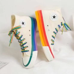 7V Store Sky Madrid Rainbow High Top Canvas Sneakers Women's Apparels