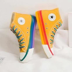7V Store Sky Madrid Rainbow High Top Canvas Sneakers Women's Apparels