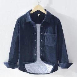 Cotton Linen Store Men's Apparels Sky Madrid Corduroy Quilted Shirt