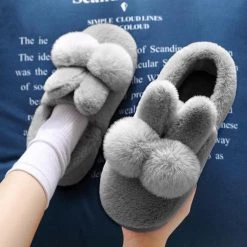 ToYuso Store Sky Madrid Fluffy Rabbit Ear Slippers Women's Apparels