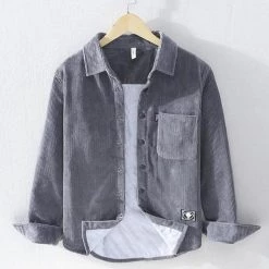 Cotton Linen Store Men's Apparels Sky Madrid Corduroy Quilted Shirt