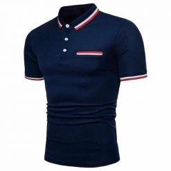 YiBaoXin Store Sky Madrid Striped Pocket Polo Shirt Men's Apparels